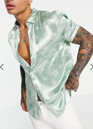 Шведка/рубашка asos design - regular fit satin shirt in copper floral jacquard