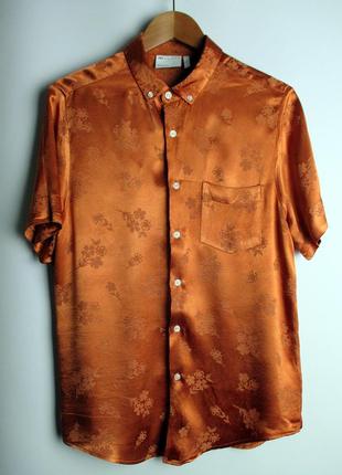 Шведка рубашка asos design - regular fit satin shirt in copper floral jacquard5 фото