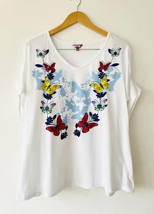 Стильная базовая футболка батал, принт бабочки большой размер3 фото