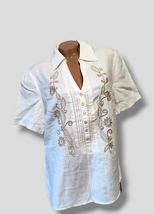 Льняная рубашка с вышивкой блуза женская блузка вышиванка лён2 фото