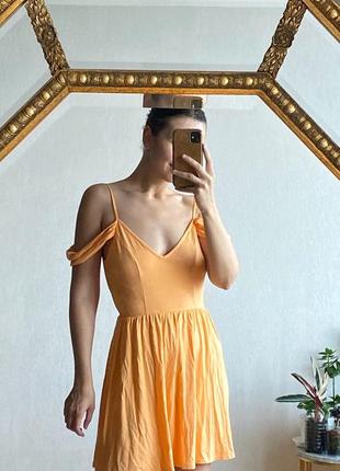 Asos платье мини короткое платье голые плечи вырос на плечах декоративные элементы декольте оранжевое джерси
