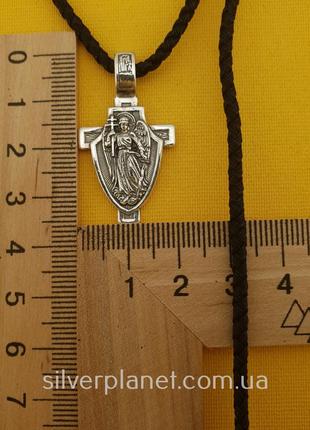 Плетеная цепочка и кулон крестик архангел михаил на щите. шнур шелк с серебряным...