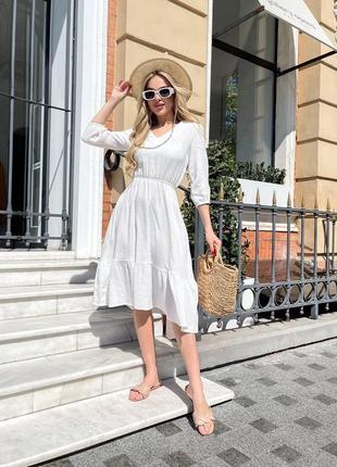 Платье хлопок муслин миди талия на резинке а силуэта v образный вырез бохо голубой светлый беж лайм беж джинс чёрный сирень красный молочный