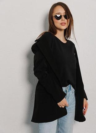 Женский черный классический удлиненный черный пиджак5 фото