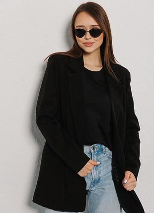 Женский черный классический удлиненный черный пиджак4 фото
