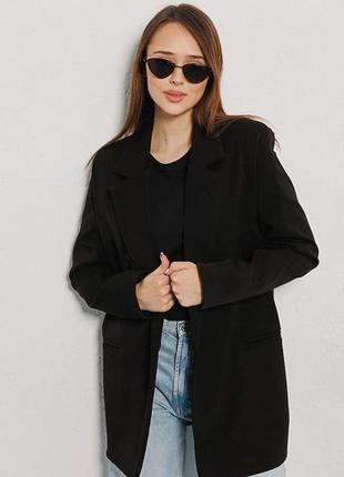 Женский черный классический удлиненный черный пиджак2 фото