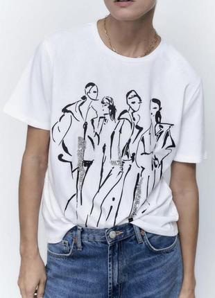 Zara футболка со стразами в наличии4 фото