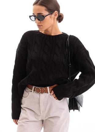 Жіночий в'язаний теплий джемпер светр кофта з геометричним візерунком