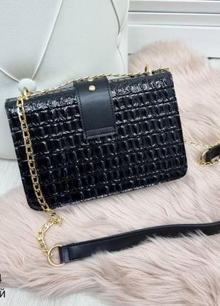 Женская стильный каркасный клатч, качественная модная сумочка кросс боды на 2 отдела черная7 фото
