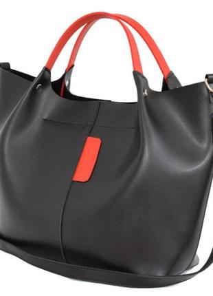 Чёрная прочная женская молодёжная деловая сумка шоппер с короткими ручками или на плечо8 фото