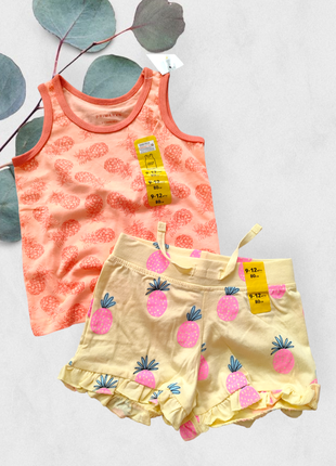 Набор майка шорты с ананасами 9 12 18 мес 1- 1.5 года