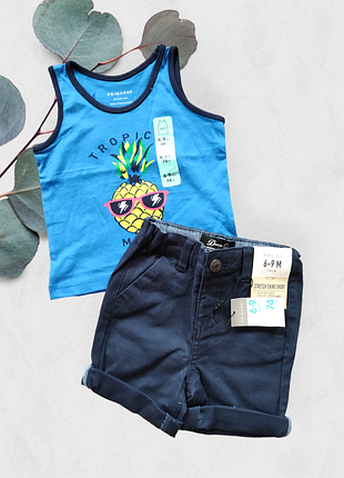 Костюм на хлопчика..котонові шорти + майка  6 9 міс 68 см 74