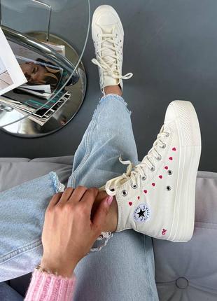 Красивейшие женские кеды converse all star cdg high white кремовые с сердечками8 фото