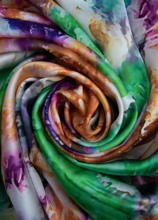 Ткань плательная атлас шелк мармур салат