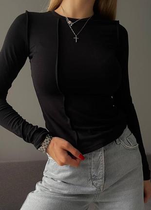 Модная трендовая женская комфортная стильная красивая удобная кофта кофточка качественная с рукавами черная белая лонгслив6 фото
