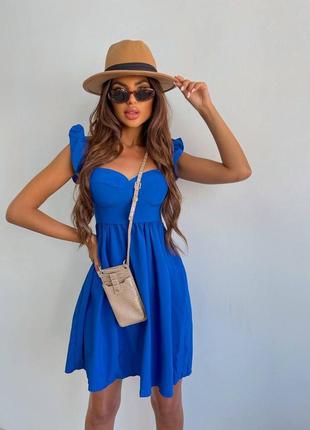 Стильное классическое классное красивое хорошенькое удобное модное трендовое простое платье сарафан синяя7 фото