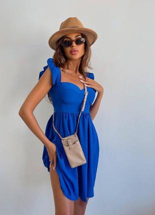 Стильное классическое классное красивое хорошенькое удобное модное трендовое простое платье сарафан синяя8 фото