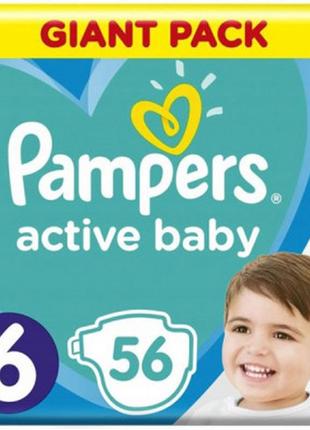 Підгузок pampers active baby giant розмір 6 (13-18 кг) 56 шт (8001090950130)