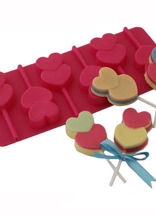 Силіконова форма для морозива і цукерок на паличці "сердечка"