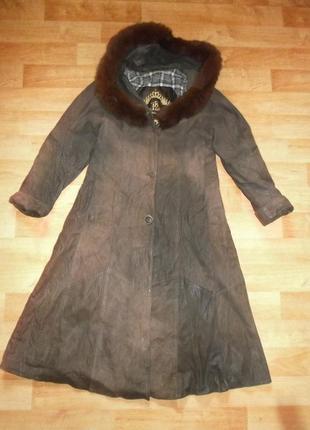 Пальто кажа натуральна капюшон колір коричневий р. s-m -sl maria1 фото