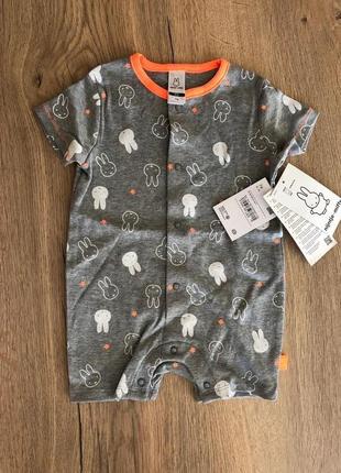 Боди бодик песочник подарок универсальный серый 74 мальчику девочке miffy зайчик