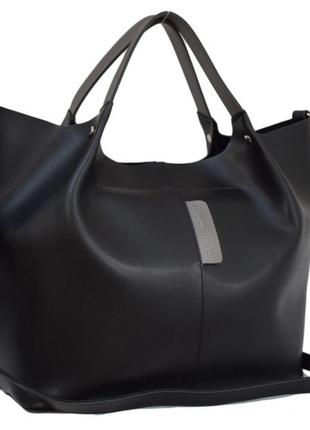 Чёрная прочная женская молодёжная деловая сумка шоппер с короткими ручками или на плечо1 фото