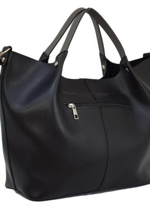 Чёрная прочная женская молодёжная деловая сумка шоппер с короткими ручками или на плечо2 фото