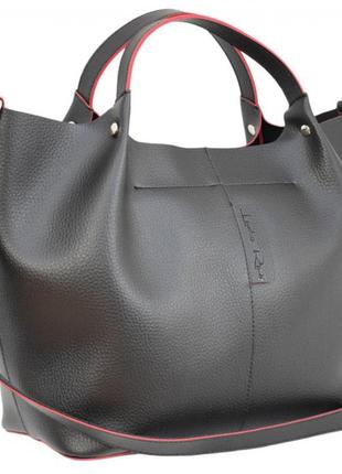 Чёрная прочная женская молодёжная деловая сумка шоппер с короткими ручками или на плечо7 фото