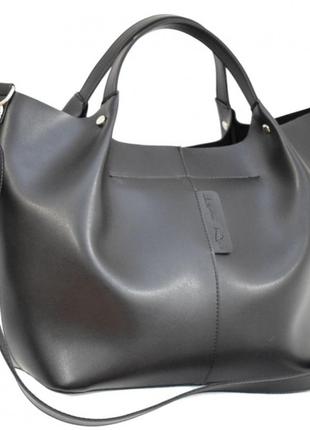 Чёрная прочная женская молодёжная деловая сумка шоппер с короткими ручками или на плечо5 фото