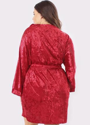 Женский комплект велюровый для дома большие размеры халат+пеньюар красный/черный4 фото