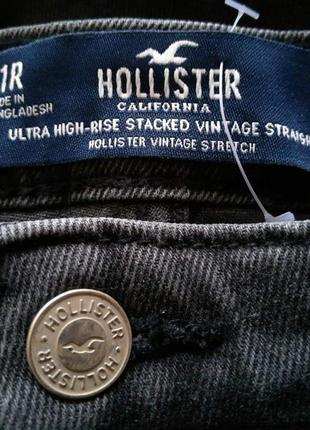 98% коттон женские брендовые рваные стрейчевые графитовые джинсы hollister с потертостями..w 30l313 фото