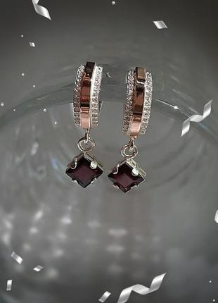 🛍 серьги серебро с золотом гранат