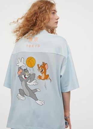 Футболка джерсі h&m tops jersey tom & jerry, women's оверсайз