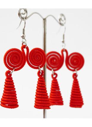 Серьги плетеные "двойные" No4 красные