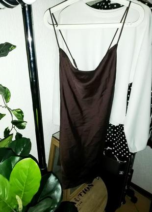 Платье под шелк короткое шоколадный цвет s р.2 фото