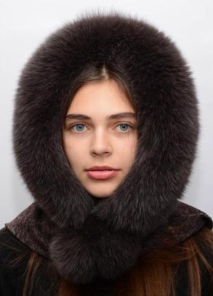 Женский меховой платок из меха песца "елизавета" шоколад
