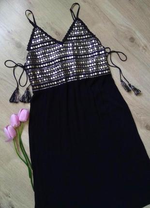 Стильный черный миди сарафан f&f из жатки/летнее миди платье с кружевом на бретельках1 фото