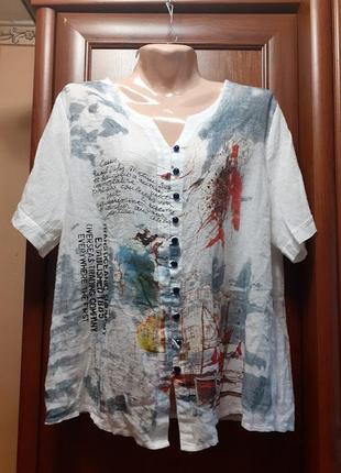 Хлопковая тонкая легкая батистовая рубашка блузка с принтом