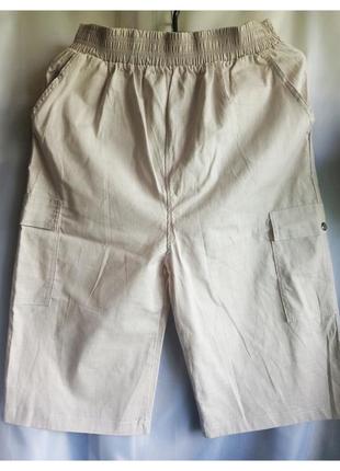 Летние мужские удлиненные шорты бриджи, пояс на резинке, молочный цвет4 фото