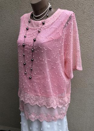 Розовая блуза реглан,,многослойная,кружево,сетка,италия,5 фото