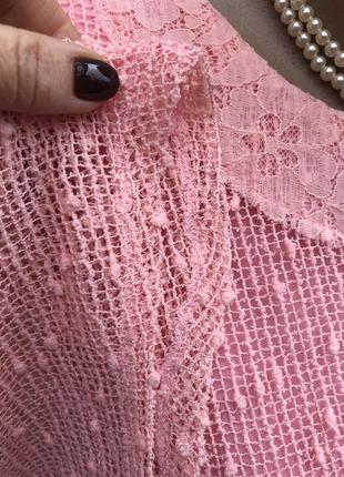 Розовая блуза реглан,,многослойная,кружево,сетка,италия,6 фото