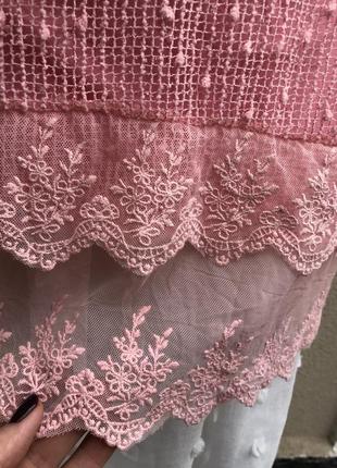 Розовая блуза реглан,,многослойная,кружево,сетка,италия,9 фото