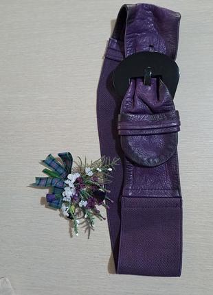 Широкий фирменный кожаный пояс роскошного фиолетового цвета  супер качество5 фото