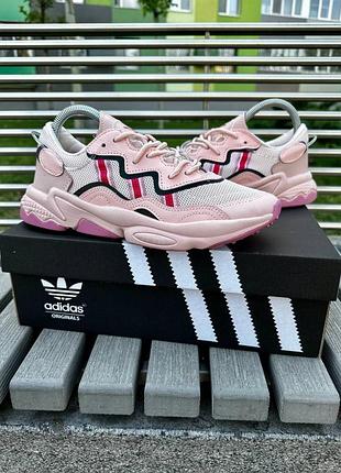 Рожеві шкіряні кросівки adidas ozweego. кожаные кроссовки адидас 37-41