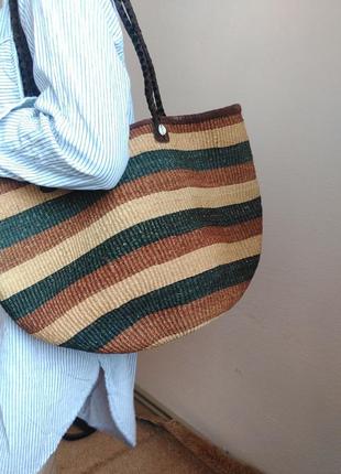 Солом'яна сумка шопер солома сумка кругла сумка пляжна бежева сумка літня плетена сумка3 фото