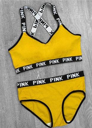 Жіночий комплект pink, спортивний комплект pink", топ зі суцільним знімним поролоном-коректором.1 фото