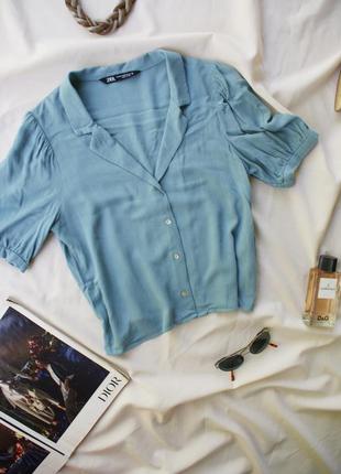 Актуальна вкорочена сорочка кроп блуза оверсайз від zara