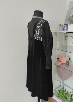 Коктейльное велюровое платье трапеция, комбинированное кружевом батальное3 фото