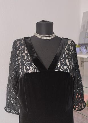 Коктейльное велюровое платье трапеция, комбинированное кружевом батальное2 фото
