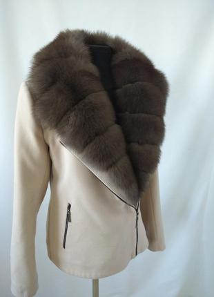 Короткое кашемировое пальто с мехом песька,кашемировое пальто с натуральным мехом,42-56 р.р.